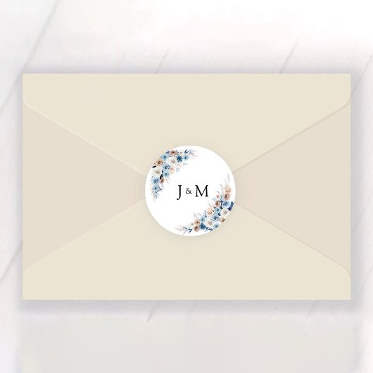 Blue Boho Floral Wedding Classic Ronde Sticker