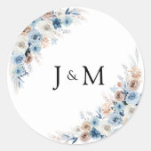Blue Boho Floral Wedding Classic Ronde Sticker (Voorkant)