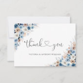 Blue Boho Floral Wedding Flat Dank u Bedankkaart (Voorkant)