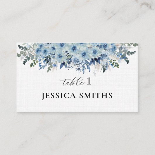 Blue Boho Floral Wedding Flat Place Card Plaatskaartje (Voorkant)