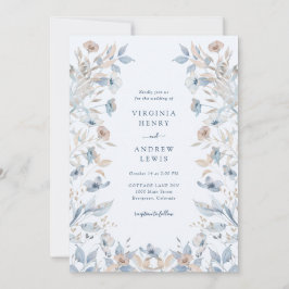 Blue Boho Floral Wedding Kaart