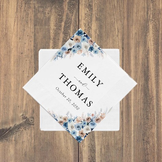 Blue Boho Floral Wedding Napkins Servet