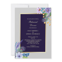 Blue Boho Floral Wedding Rehearsal Uitnodiging