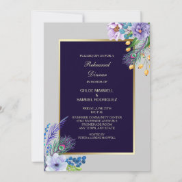 Blue Boho Floral Wedding Rehearsal Uitnodiging