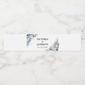 Blue Boho Floral Wedding Water Bottle Label Waterfles Etiket (Enkel label)