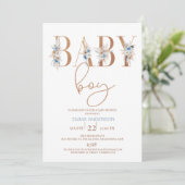 Blue Boho Floral Word Baby Boy Baby shower Kaart (Staand voorkant)
