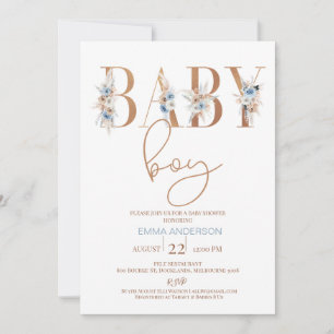 Blue Boho Floral Word Baby Boy Baby shower Kaart