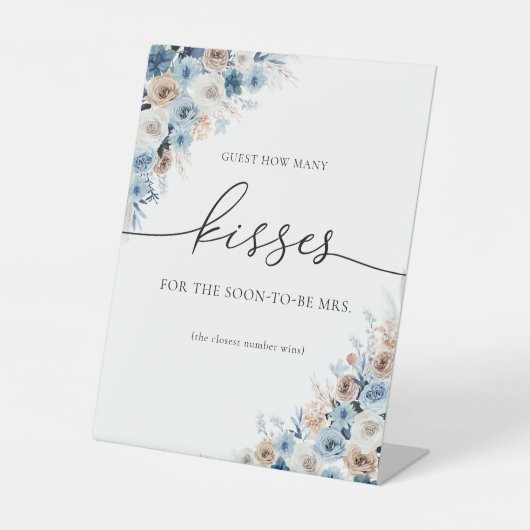 Blue Boho Gast Hoeveel Kussen Teken Reclamebord Met Voetstuk (Voorkant)