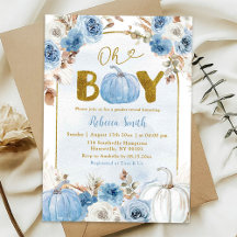 Blue Boho Gold Pumpkin Herfst Oh Boy Baby shower