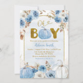 Blue Boho Gold Pumpkin Herfst Oh Boy Baby shower Kaart (Voorkant)