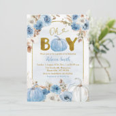 Blue Boho Gold Pumpkin Herfst Oh Boy Baby shower Kaart (Staand voorkant)