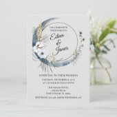 Blue Boho Half Moon Wedding Kaart (Staand voorkant)