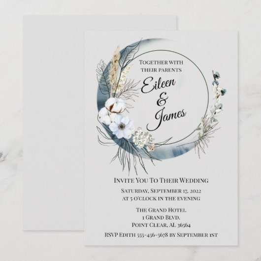 Blue Boho Half Moon Wedding Kaart (Voorkant / Achterkant)