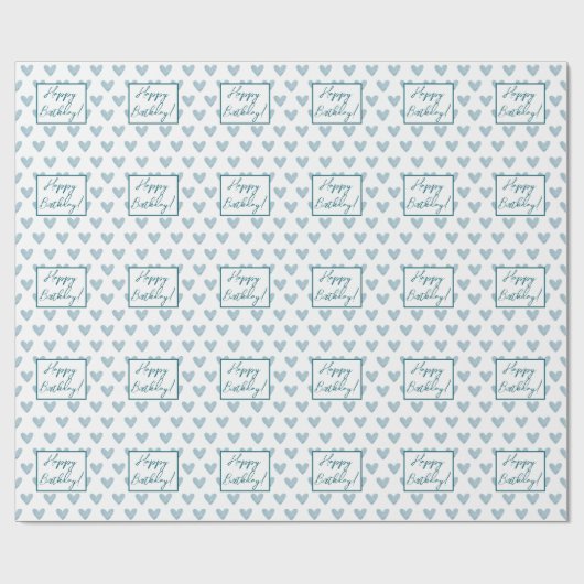 Blue Boho Happy Birthday Cloud Heart Cadeaupapier (Vlak)