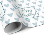 Blue Boho Happy Birthday Cloud Heart Cadeaupapier (Rol Hoek)