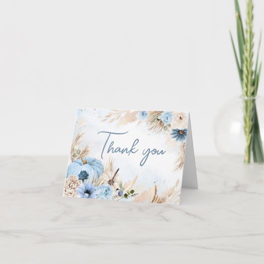Blue Boho Herfst Pumpkin Baby shower Bedankkaart (Voorkant)