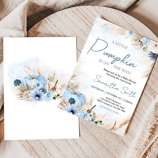 Blue Boho Herfst Pumpkin Baby shower Kaart