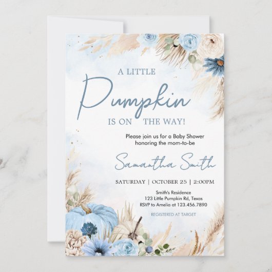 Blue Boho Herfst Pumpkin Baby shower Kaart (Voorkant)