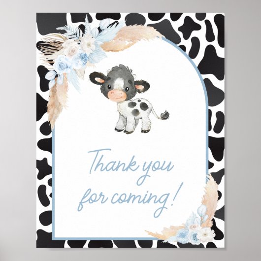 Blue Boho Highland Koe Baby Bedankt voor uw komst Poster (Voorkant)