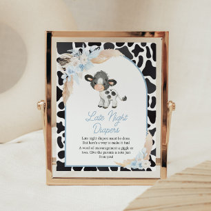 Blue Boho Highland Koe Baby Late Night Luiers Poster