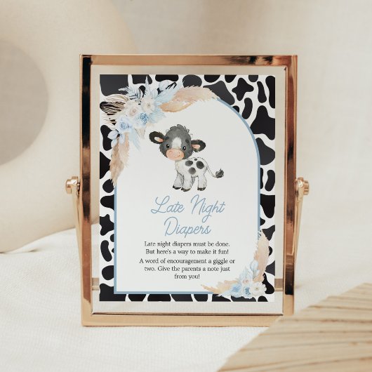 Blue Boho Highland Koe Baby Late Night Luiers Poster