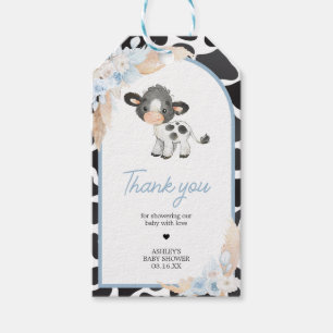 Blue Boho Highland Koe Baby shower Favor Tags Cadeaulabel
