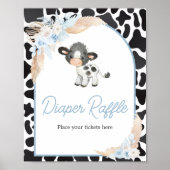 Blue Boho Highland Koe Baby shower Luier Raffle Poster (Voorkant)