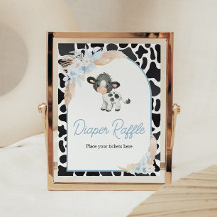 Blue Boho Highland Koe Baby shower Luier Raffle Poster