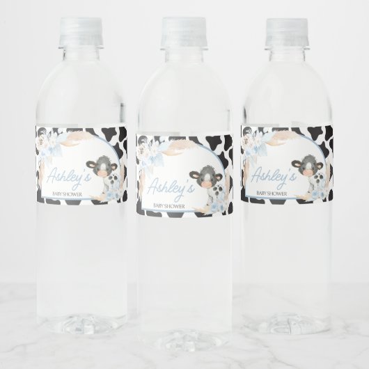 Blue Boho Highland Koe Baby shower Waterfles Etiket (Flessen)