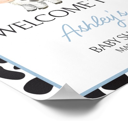 Blue Boho Highland Koe Baby shower Welkom Poster (Hoek)