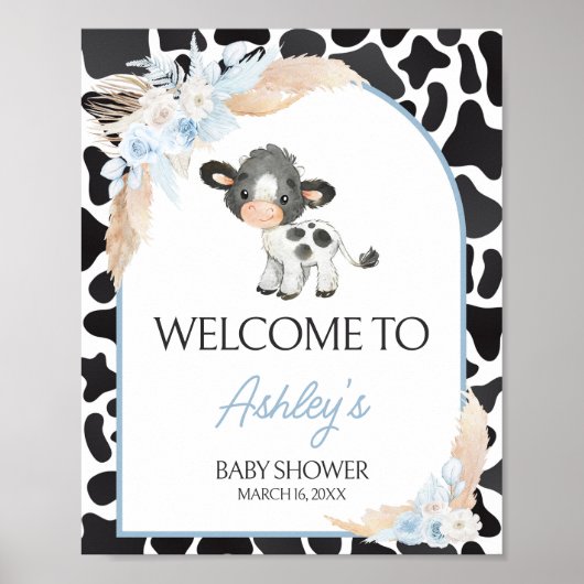 Blue Boho Highland Koe Baby shower Welkom Poster (Voorkant)