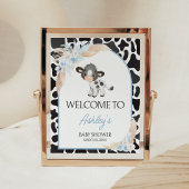 Blue Boho Highland Koe Baby shower Welkom Poster