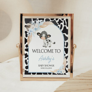 Blue Boho Highland Koe Baby shower Welkom Poster