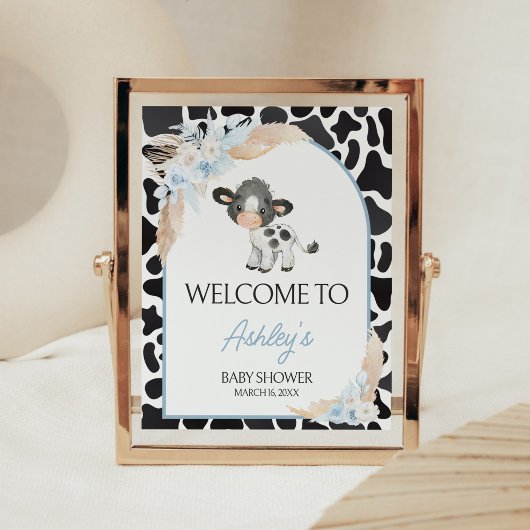 Blue Boho Highland Koe Baby shower Welkom Poster