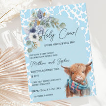Blue Boho Holy Koe Boy Baby shower Uitnodiging