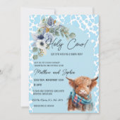 Blue Boho Holy Koe Boy Baby shower Uitnodiging (Voorkant)