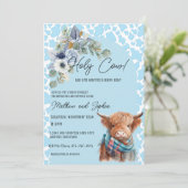 Blue Boho Holy Koe Boy Baby shower Uitnodiging (Staand voorkant)