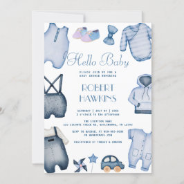 Blue Boho Kleding Jongen Baby shower Uitnodiging