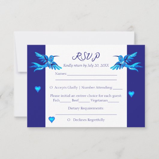 Blue Boho kolibries Mexicaanse bruiloft RSVP Kaart (Voorkant)
