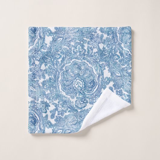 Blue Boho Lace Paisley Pattern Bad Handdoek (Wasdoekje)