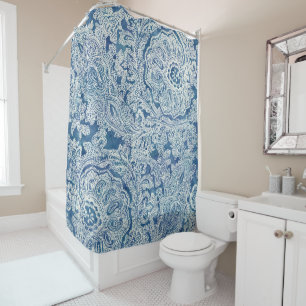 Blue Boho Lace Paisley Pattern Douchegordijn