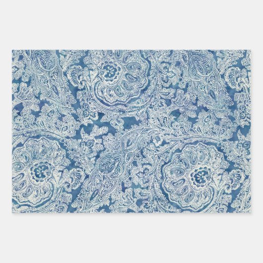 Blue Boho Lace Paisley Pattern Inpakpapier Vel (Voorkant 2)