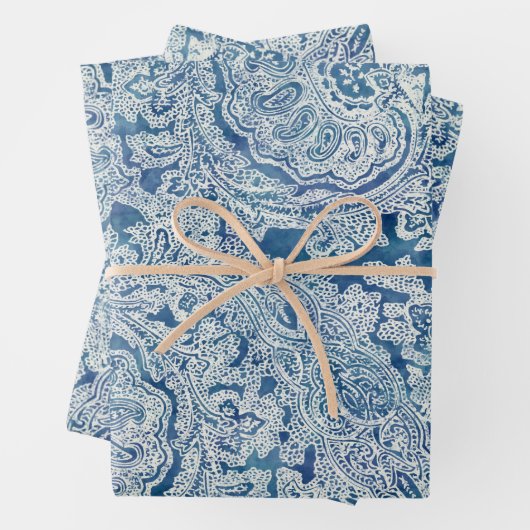 Blue Boho Lace Paisley Pattern Inpakpapier Vel (In situ)