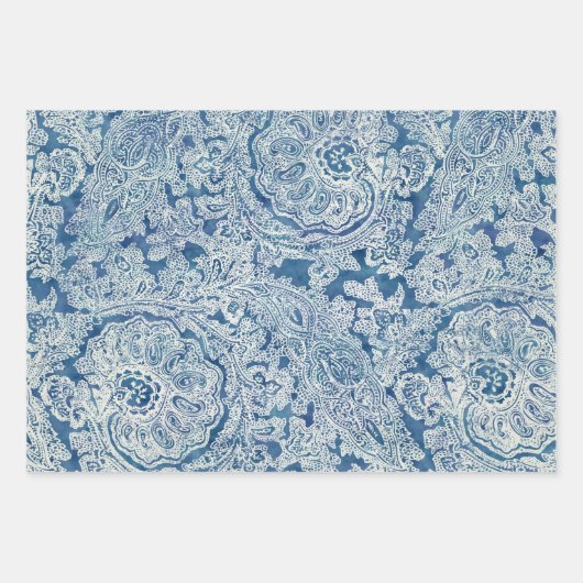 Blue Boho Lace Paisley Pattern Inpakpapier Vel (Voorkant)