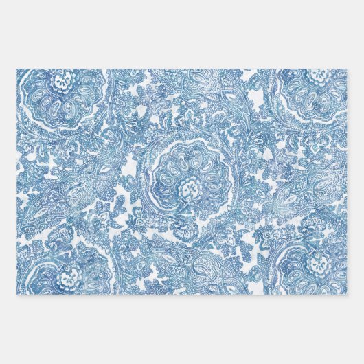Blue Boho Lace Paisley Pattern Inpakpapier Vel (Voorkant 2)