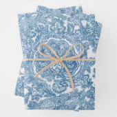 Blue Boho Lace Paisley Pattern Inpakpapier Vel (In situ)