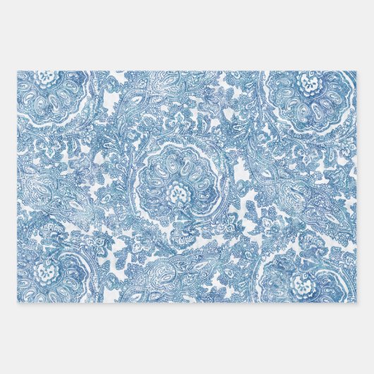 Blue Boho Lace Paisley Pattern Inpakpapier Vel (Voorkant)