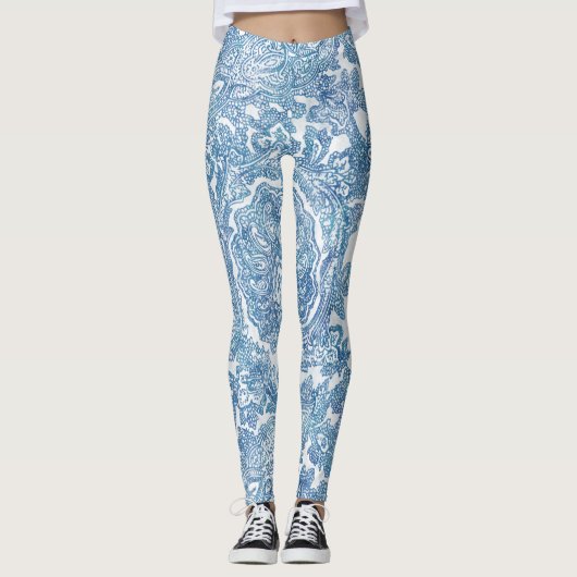 Blue Boho Lace Paisley Pattern Leggings (Voorkant)