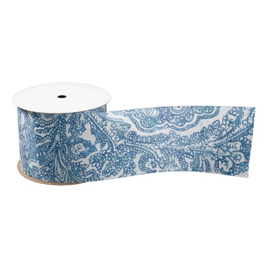 Blue Boho Lace Paisley Pattern Satijnen Lint (Spoel)