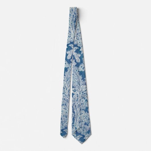 Blue Boho Lace Paisley Pattern Stropdas (Achterkant)